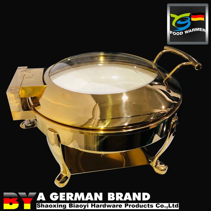 Luxury Golden 6L Round Chafing Dish Of Tiger Feet Frame With Ceramic Pan